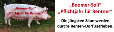 „Boomer-Soli“ und „Pflichtjahr für Rentner“: Die jüngsten Säue werden durchs Renten-Dorf getrieben.